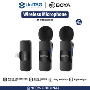 Microphone Wireless Boya USB C iPhone Lightning 2.4GHz Mic Clip On