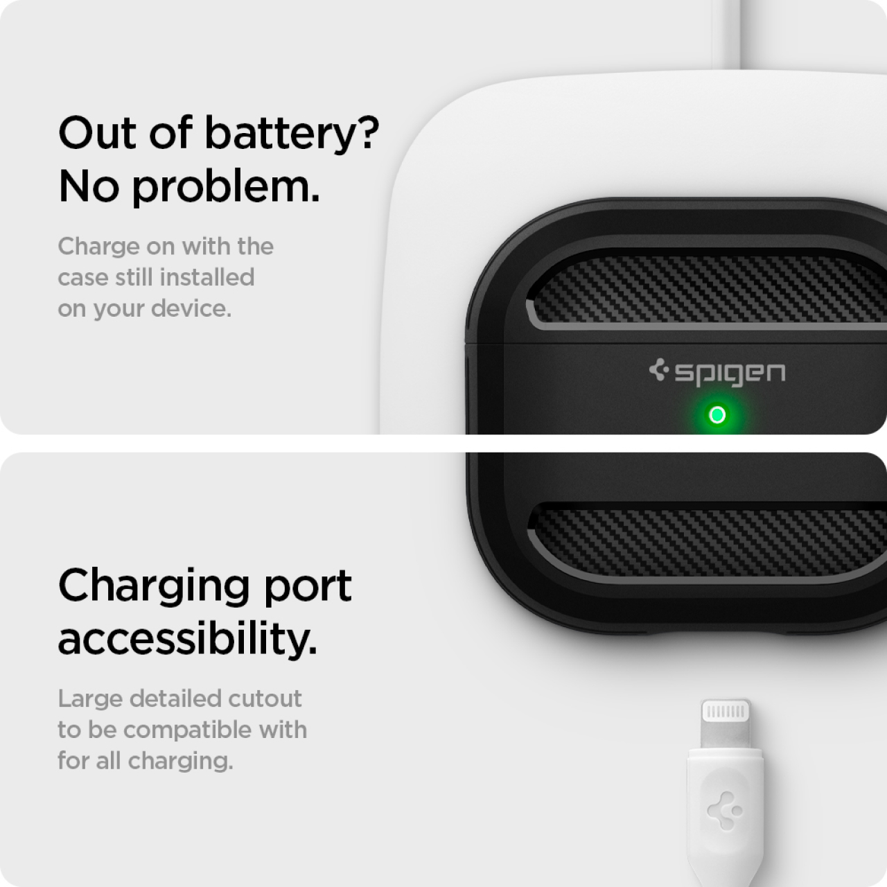 Case AirPods Gen 4 Spigen Rugged Armor Carbon Anti Crack Shock Cover Slim Softcase Carabiner Casing - Gambar 3