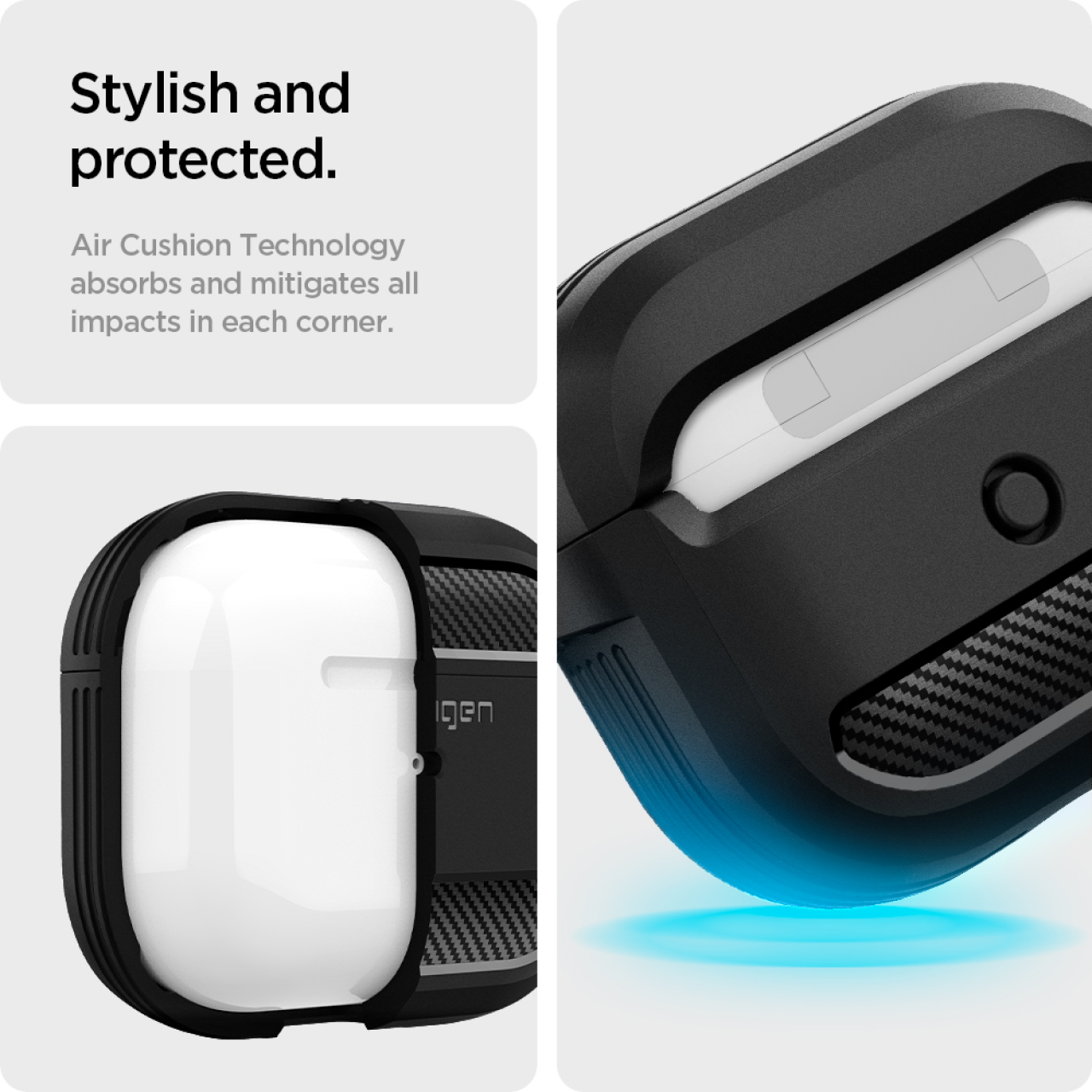 Case AirPods Gen 4 Spigen Rugged Armor Carbon Anti Crack Shock Cover Slim Softcase Carabiner Casing - Gambar 4