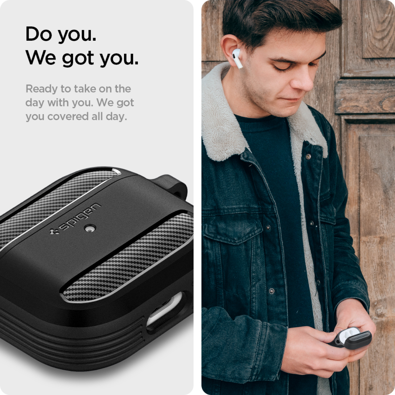Case AirPods Gen 4 Spigen Rugged Armor Carbon Anti Crack Shock Cover Slim Softcase Carabiner Casing - Gambar 5