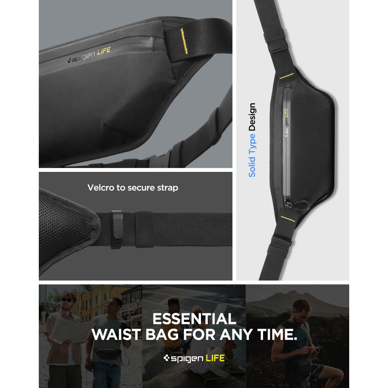 Tas Selempang Pinggang Pria Spigen Waistbag Klasden KD411 Waterproof Anti Air Outdoor Hitam - Gambar 2