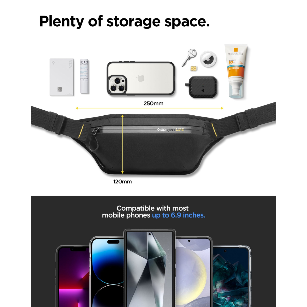 Tas Selempang Pinggang Pria Spigen Waistbag Klasden KD411 Waterproof Anti Air Outdoor Hitam - Gambar 4