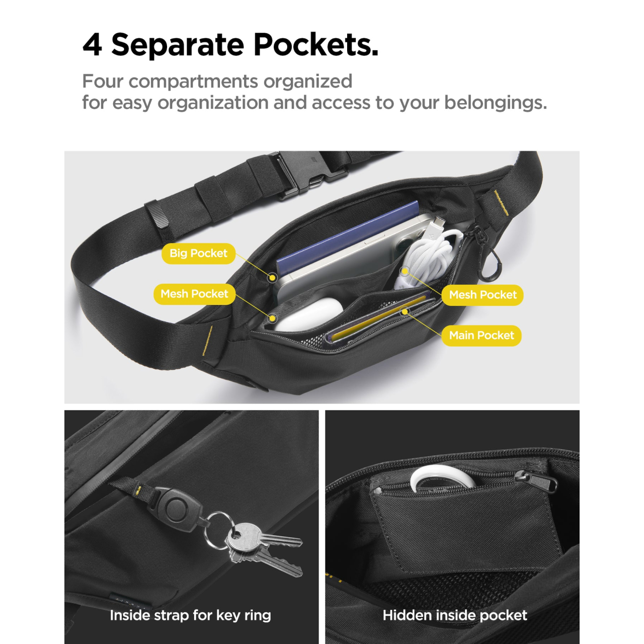 Tas Selempang Pinggang Pria Spigen Waistbag Klasden KD411 Waterproof Anti Air Outdoor Hitam - Gambar 5