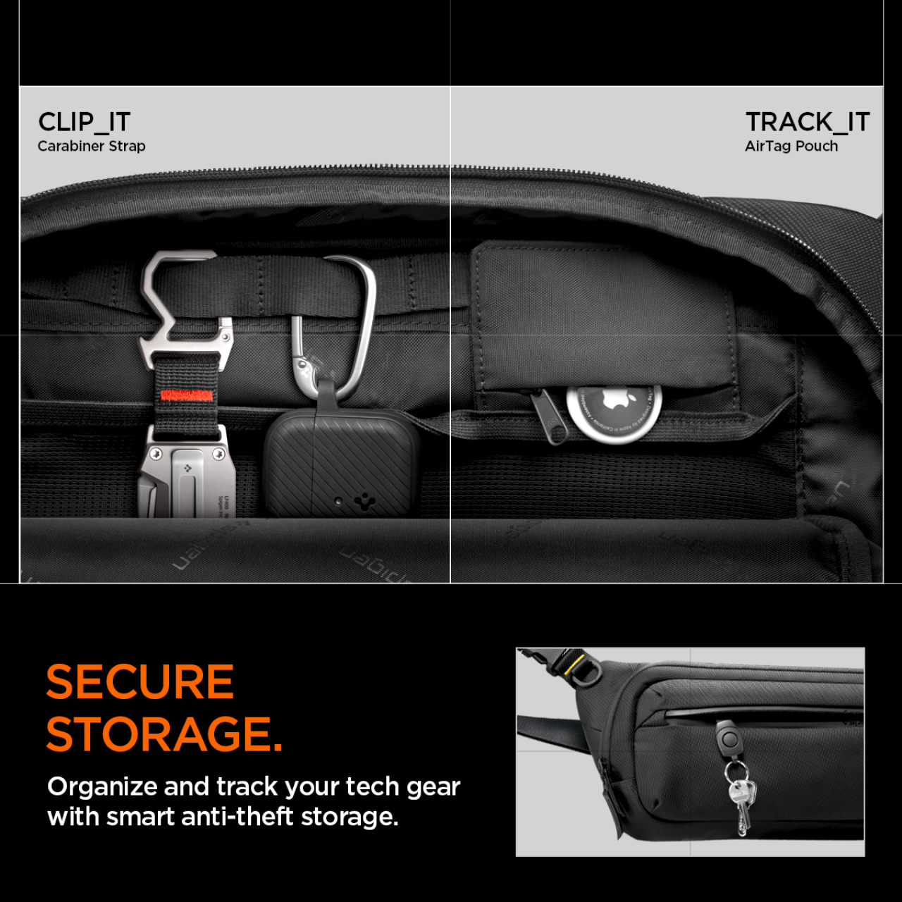 Tas Selempang Bahu Outdoor Spigen Sling Bag Klasden Waterproof Durable Compact Design Anti Air Hitam - Gambar 2