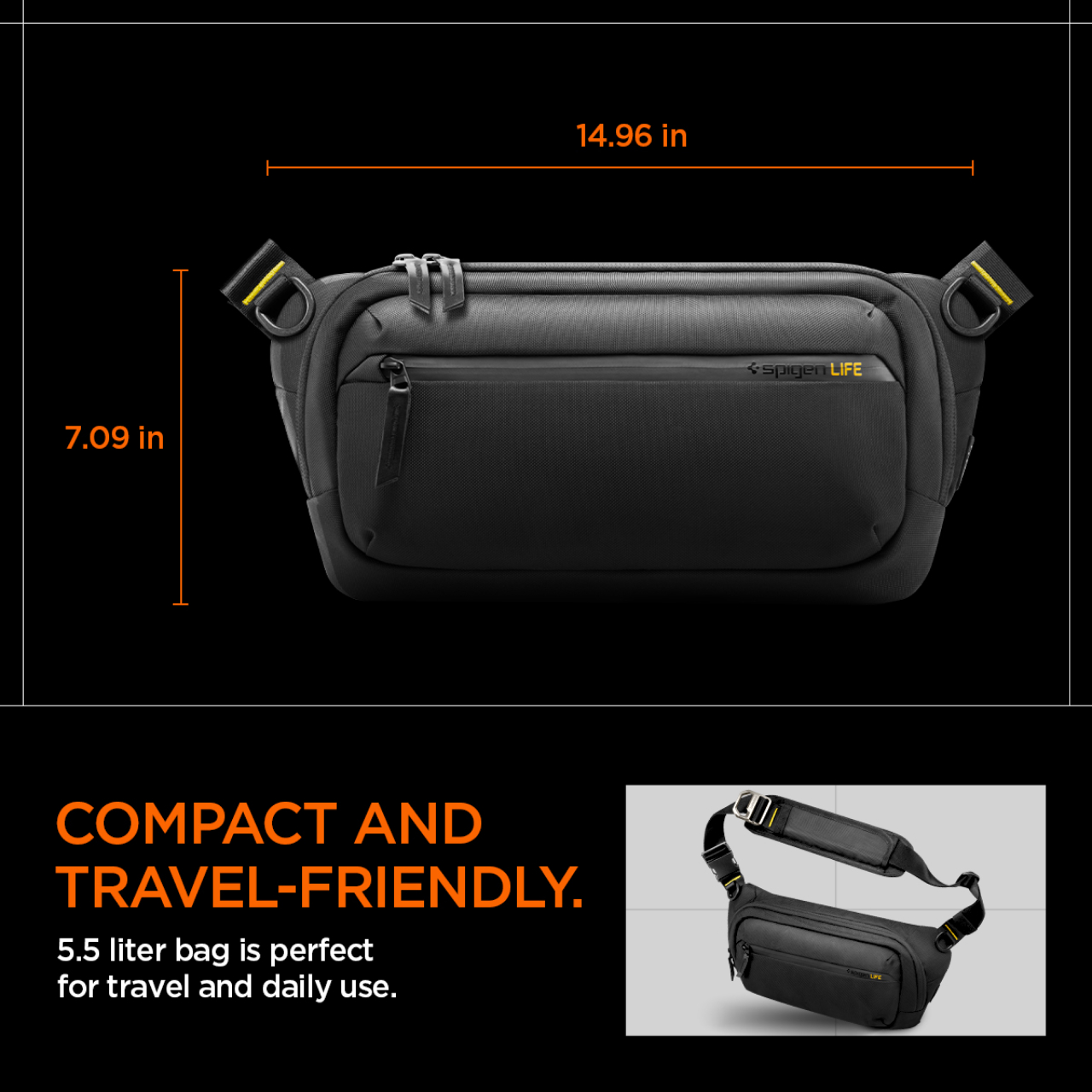Tas Selempang Bahu Outdoor Spigen Sling Bag Klasden Waterproof Durable Compact Design Anti Air Hitam - Gambar 4