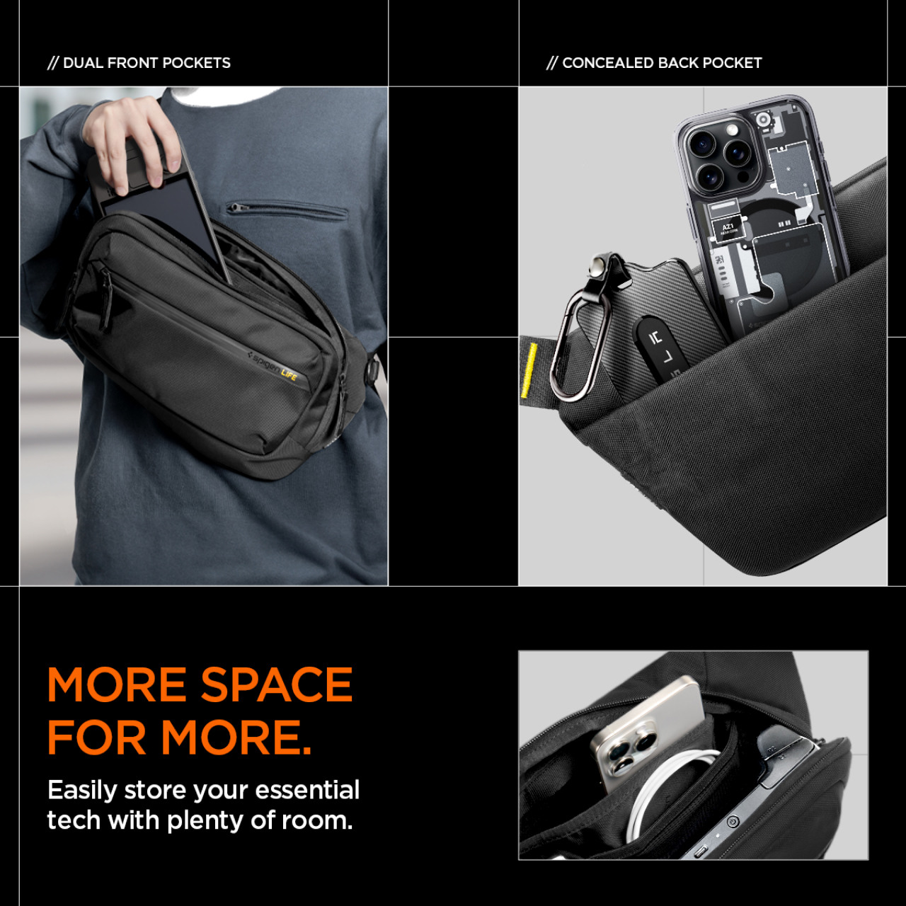 Tas Selempang Bahu Outdoor Spigen Sling Bag Klasden Waterproof Durable Compact Design Anti Air Hitam - Gambar 6