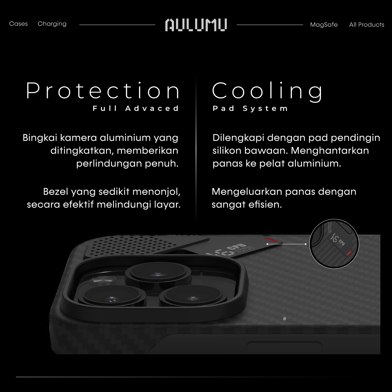 Case iPhone 16 Pro Max Plus Aulumu Aramid Fiber Carbon MagSafe Cooling Anti Shock Crack Hardcase - Gambar 5
