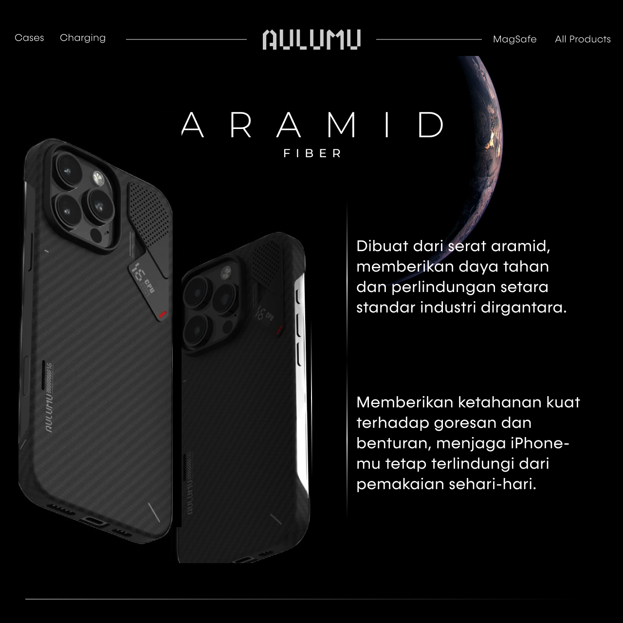 Case iPhone 16 Pro Max Plus Aulumu Aramid Fiber Carbon MagSafe Cooling Anti Shock Crack Hardcase - Gambar 6