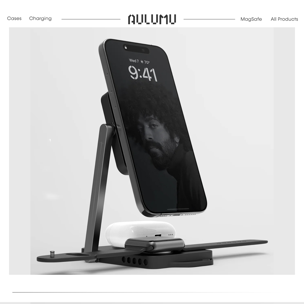 Wireless Charger Stand Aulumu Folding Charging Station MagSafe 15W iPhone Airpods iWatch Apple Watch - Gambar 2