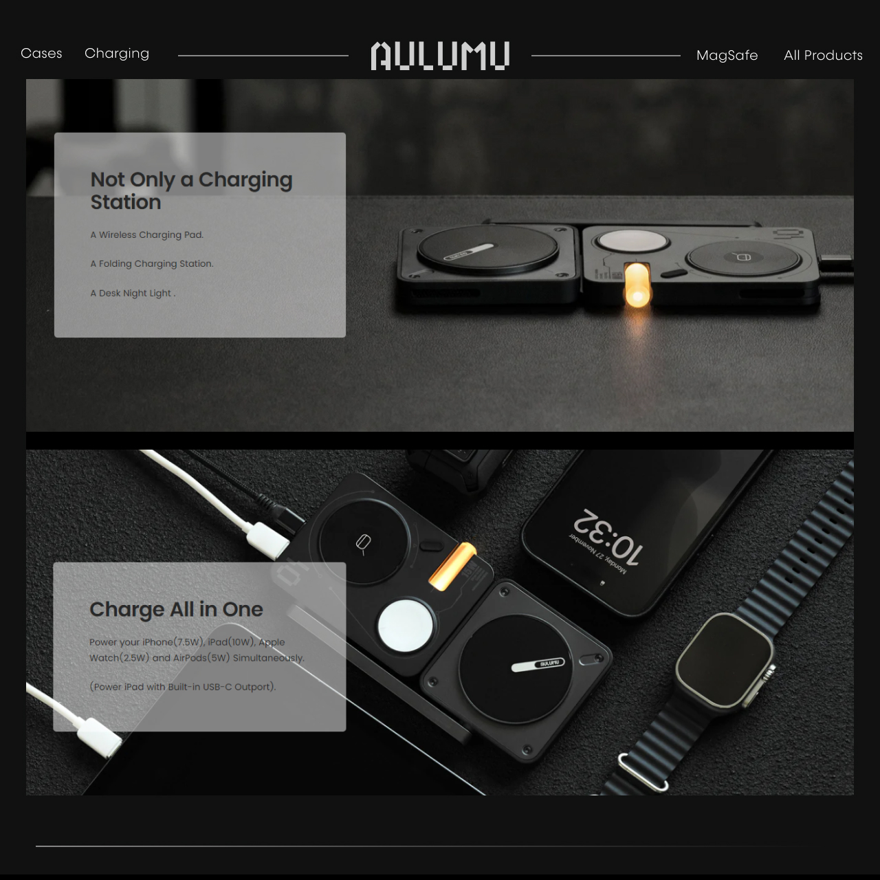 Wireless Charger Stand Aulumu Folding Charging Station MagSafe 15W iPhone Airpods iWatch Apple Watch - Gambar 5