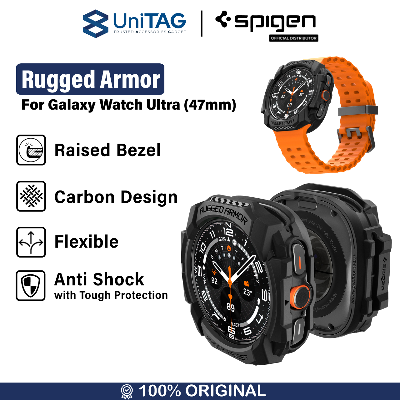 Case Samsung Galaxy Watch Ultra 47mm Spigen Rugged Armor Smartwatch Carbon Anti Shock Softcase Cover