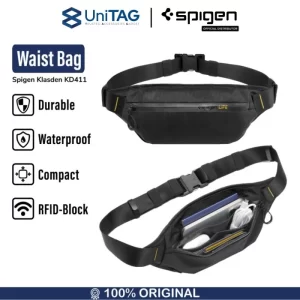 Tas Selempang Pinggang Pria Spigen Waistbag Klasden KD411 Waterproof Anti Air Outdoor Hitam