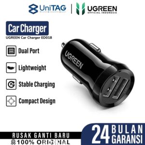 Car Charger iPhone / Android Dual Port USB A UGREEN 24W Fast Charging
