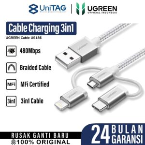Cable USB to Micro/Lightning/Type C UGREEN MFI 3in1 3A Fast Charging