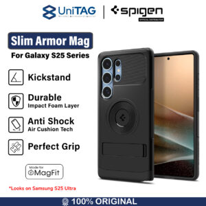 Case Samsung Galaxy S25 Ultra Plus Spigen Slim Armor MagFit Magnetic Stand Anti Crack Shock Casing