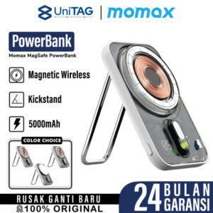 Powerbank Wireless Magsafe Magnetic Fast Charging Type C MOMAX Kickstand 1-Power Flow 10000mAh 5000mAh PD 20 Watt