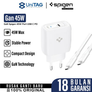 Wall Charger Kepala Adaptor GaN Spigen 45W Port USB C PD Fast Charging
