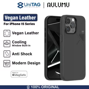 Case iPhone 15 Pro Max Aulumu Vegan Leather MagSafe Anti Shock Crack Hybrid Cover Casing Kulit