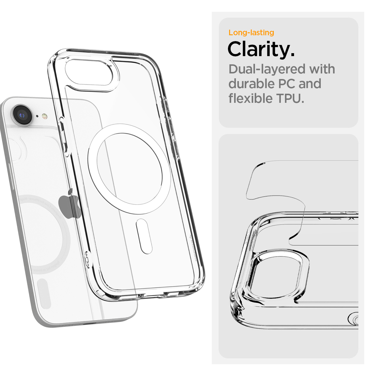 Case iPhone 16e 2025 Series Spigen Crystal Hybrid Clear HD Magfit Magsafe Slim Anti Shock Casing - Gambar 5