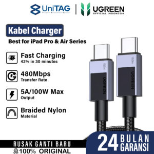 UGREEN Kabel Data Fast Charging Android iPad Air Pro Macbook Laptop Charger USB Type C 100W Cable