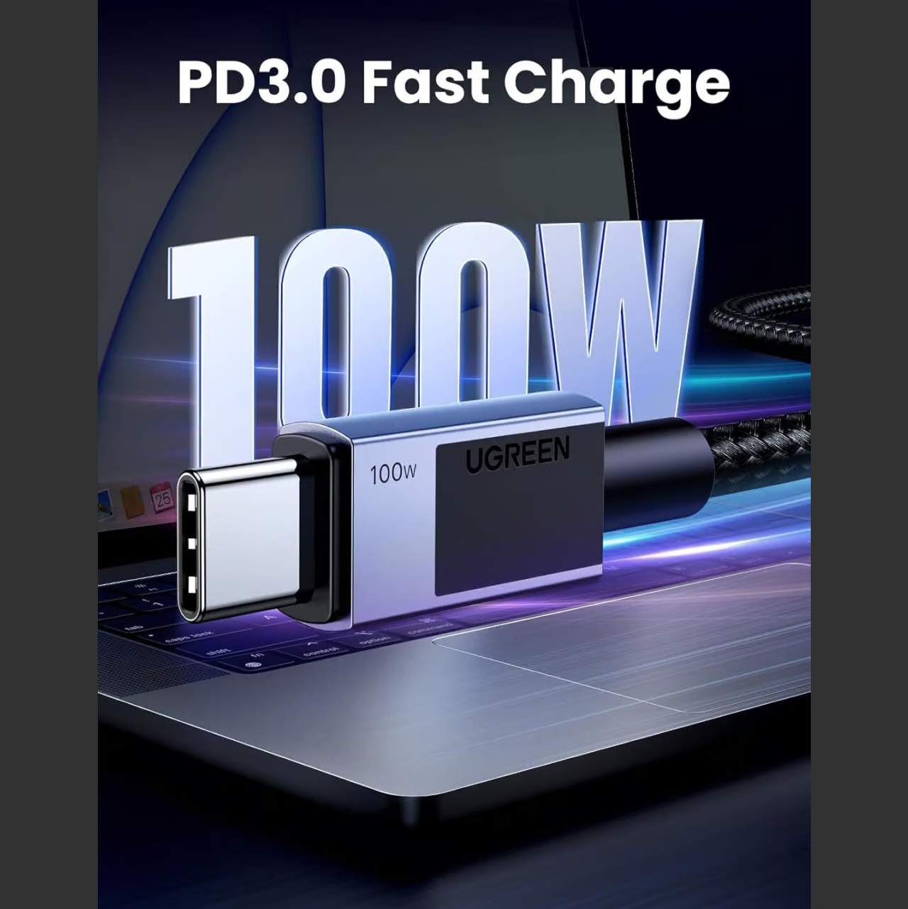 UGREEN Kabel Data Fast Charging Android iPad Air Pro Macbook Laptop Charger USB Type C 100W Cable - Gambar 2