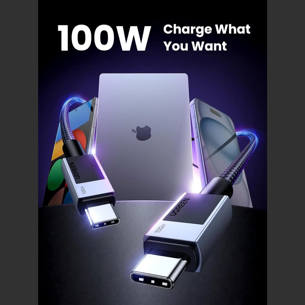 UGREEN Kabel Data Fast Charging Android iPad Air Pro Macbook Laptop Charger USB Type C 100W Cable - Gambar 4