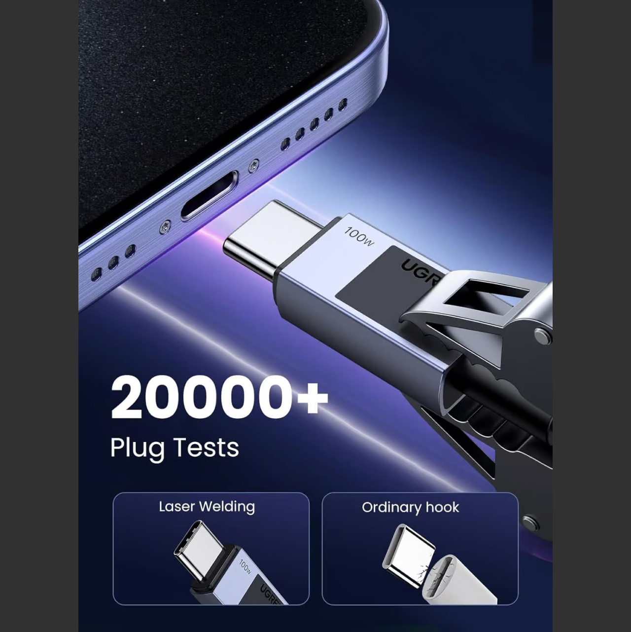 UGREEN Kabel Data Fast Charging Android iPad Air Pro Macbook Laptop Charger USB Type C 100W Cable - Gambar 5