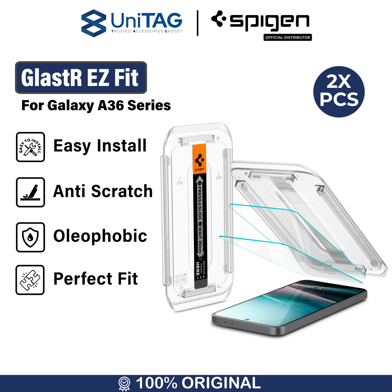 Tempered Glass Samsung Galaxy A36 Spigen GlastR EZ Fit Clear Anti Gores Transparan