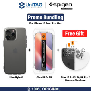 Bundling Spigen Case iPhone 16 Pro / 16 Pro Max Ultra Hybrid Clear Casing + Tempered Glas tR EZ Clear + HADIAH GRATIS