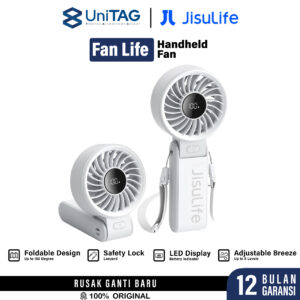 JISULIFE Kipas Angin Mini Portable Hand Fan Foldable LED Display USB C 3600 mAh