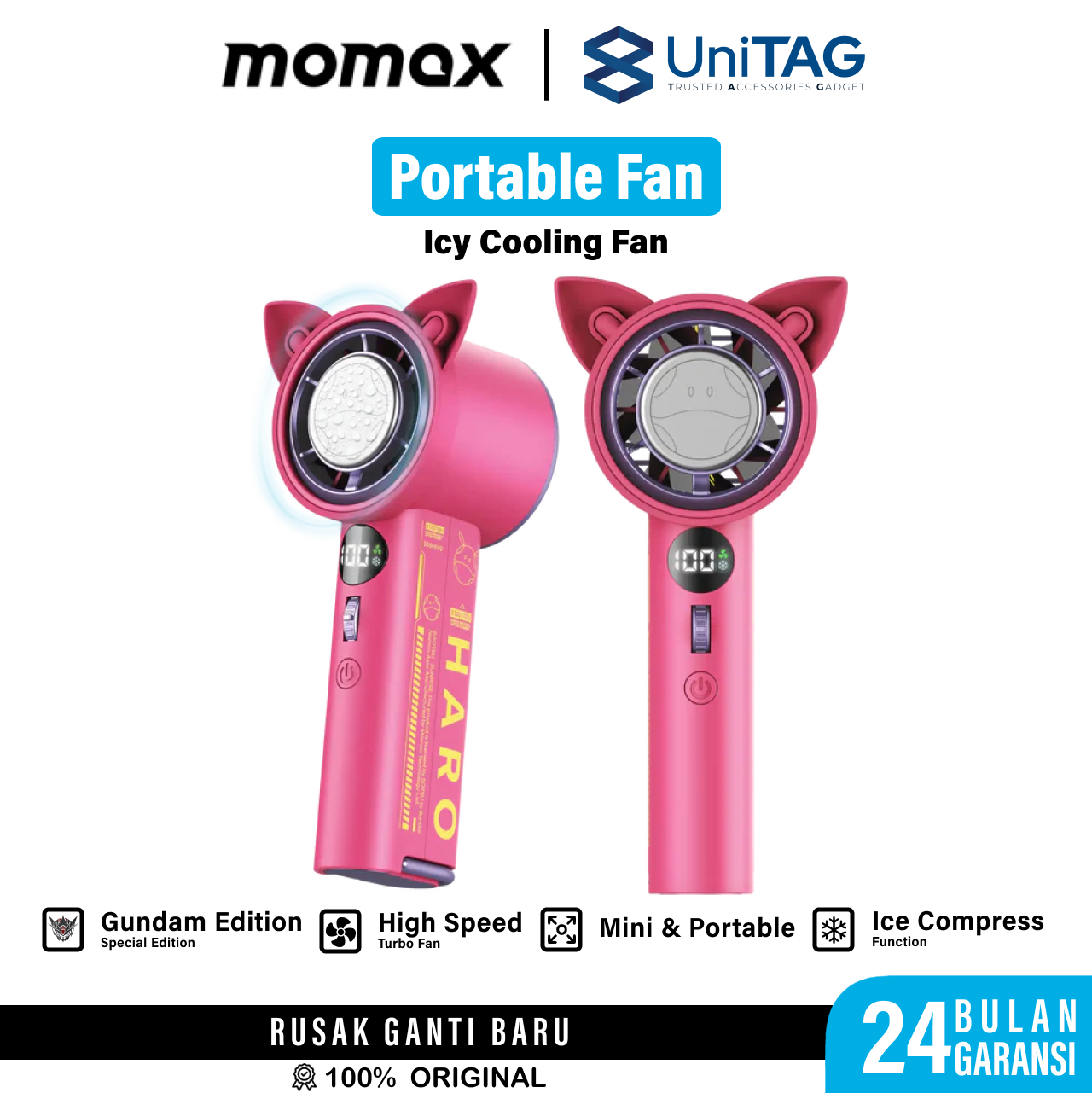 LIMITED EDITION Gundam x MOMAX Kipas Angin Portable Type USB C High-speed Ultra Freeze Portable Icy Cooling Fan - Gambar 6