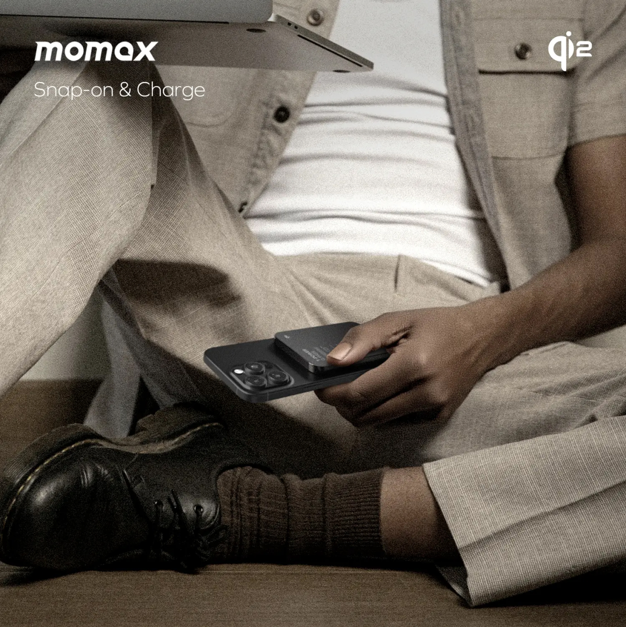 Momax Magsafe Powerbank Wireless for iPhone Fast Charging Qi2 5000mAh 1-Power Q.Pass - Gambar 3