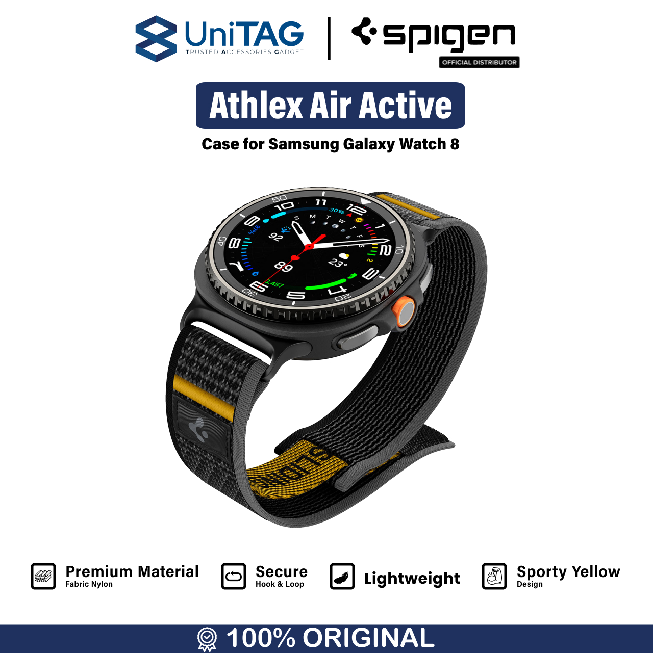 Strap for Samsung Galaxy Watch 8 Classic 46mm 44mm 40mm Spigen Strap Band Athlex Air Kain Nylon Fabric Sliding Secure Loop Stainless Steel