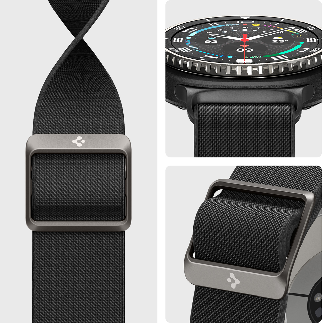 Strap for Samsung Galaxy Watch 8 46/44/40mm Spigen Band Lite Fit Kain Nylon Fabric Loop Stainless Steel - Gambar 4