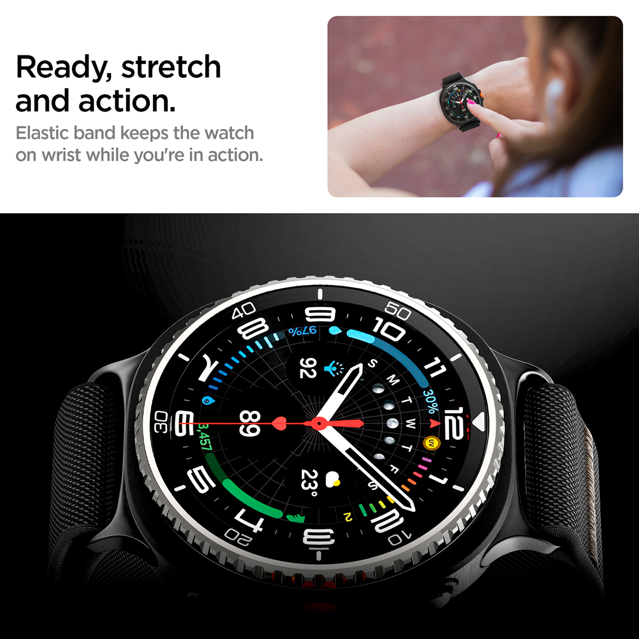 Strap for Samsung Galaxy Watch 8 46/44/40mm Spigen Band Lite Fit Kain Nylon Fabric Loop Stainless Steel - Gambar 5