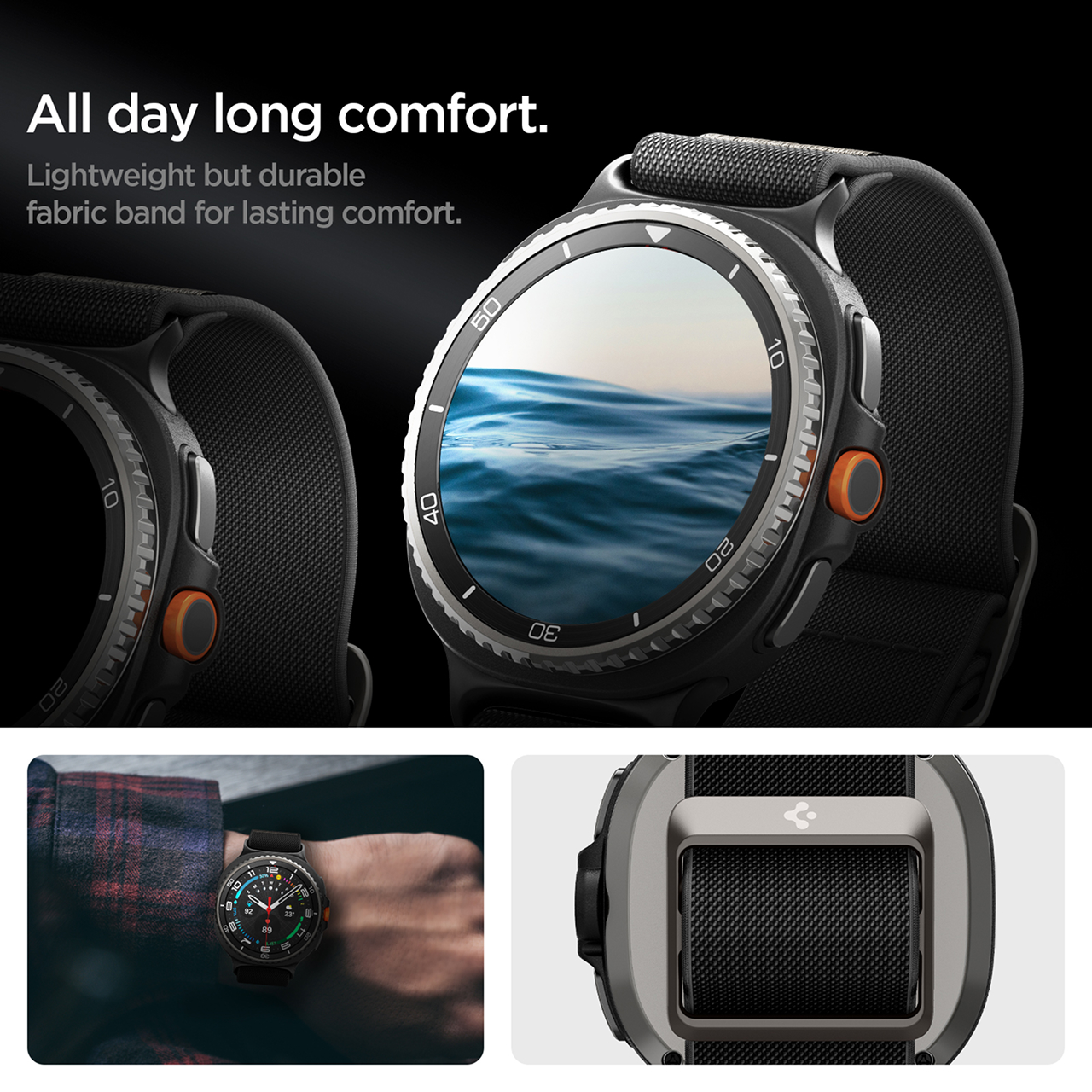 Strap for Samsung Galaxy Watch 8 46/44/40mm Spigen Band Lite Fit Kain Nylon Fabric Loop Stainless Steel - Gambar 6