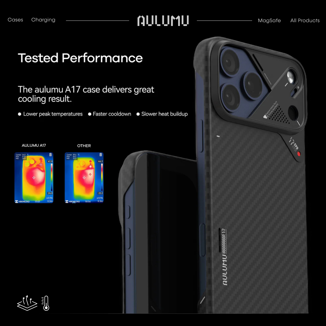 Case for iPhone 17 Pro Max Aulumu Aramid Fiber Carbon MagSafe Cooling Pad Casing Hardcase Anti Shock Crack - Gambar 2