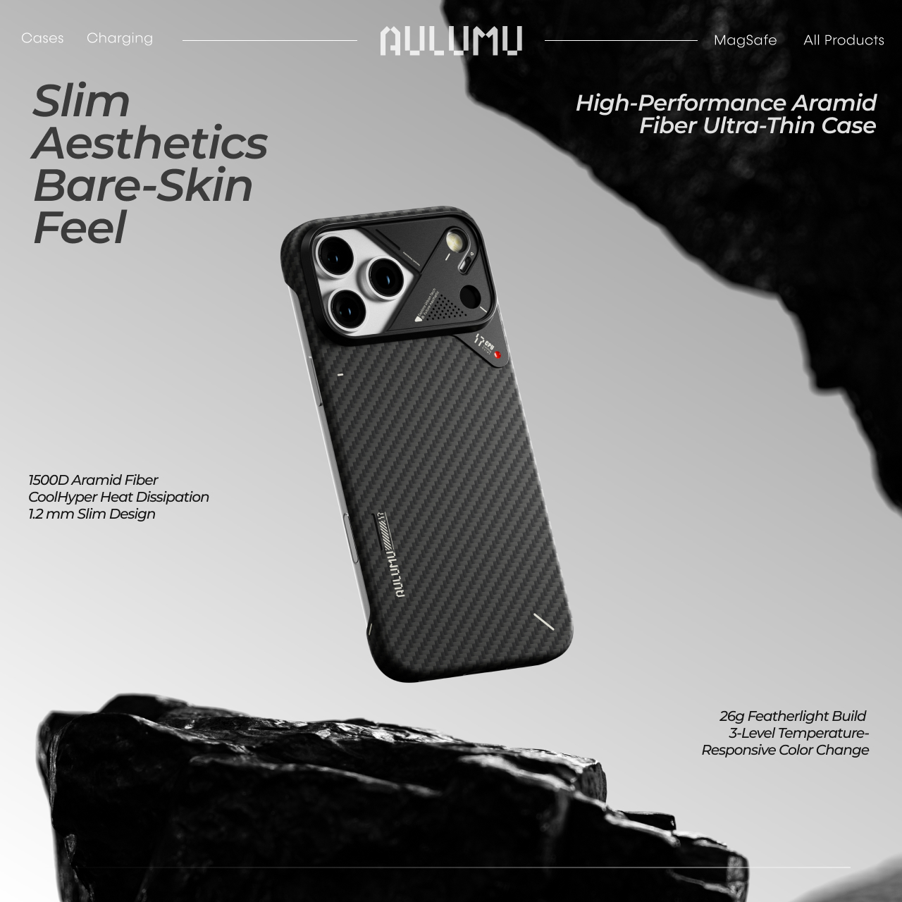 Case for iPhone 17 Pro Max Aulumu Aramid Fiber Carbon MagSafe Cooling Pad Casing Hardcase Anti Shock Crack - Gambar 4