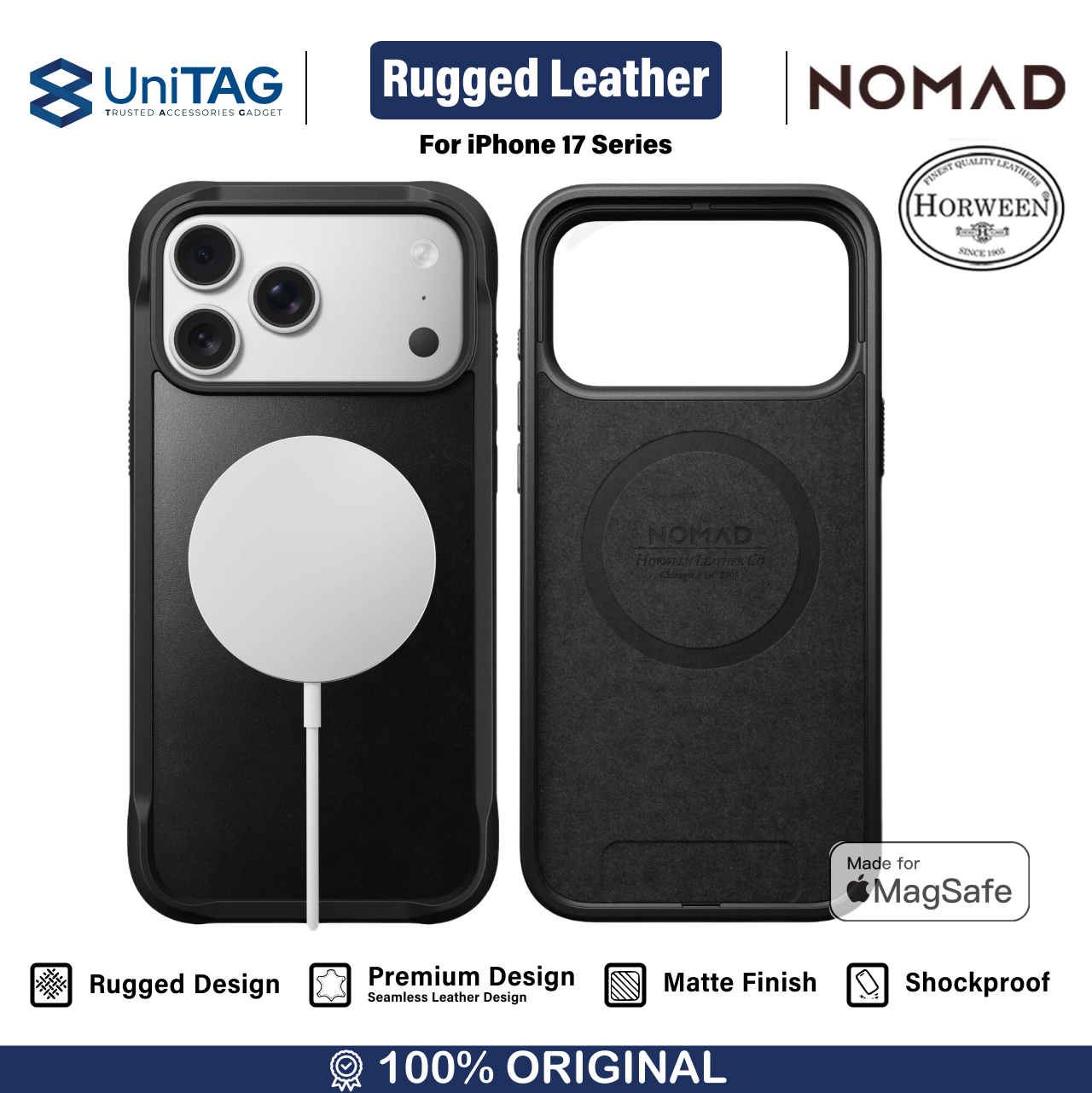 Case for iPhone 17 Pro Max Nomad Magsafe Rugged Leather Horween Case