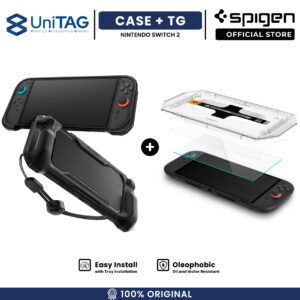 [Pro Bundle] Spigen for Nintendo Switch 2 Case Spigen Rugged Armor Slim Carbon Casing + Tempered Glass Spigen Glas tR EZ Fit 9H Anti Gores Clear
